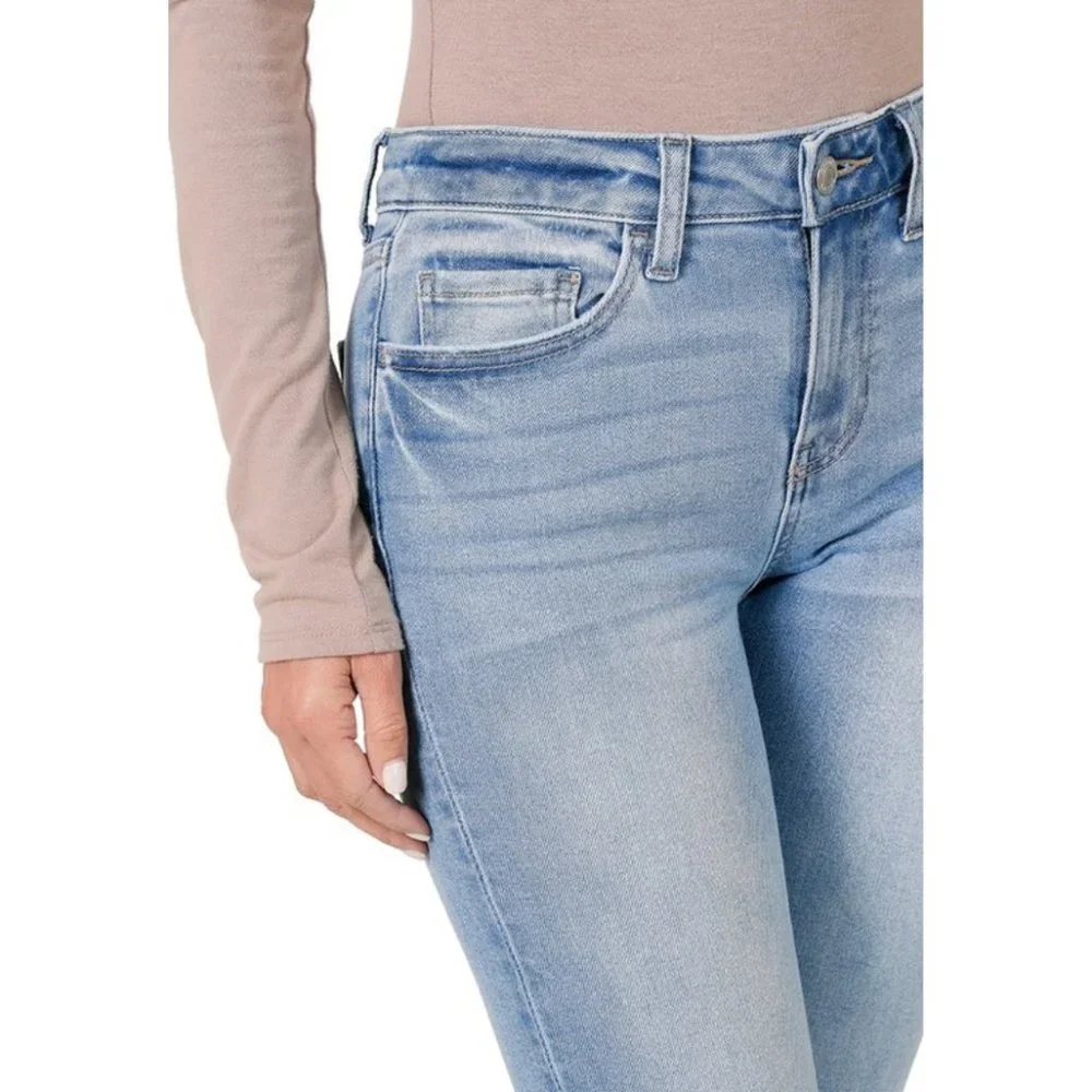 Light Wash Blue Distressed Flare Stretch Denim Jeans NWT - Picture 7 of 13